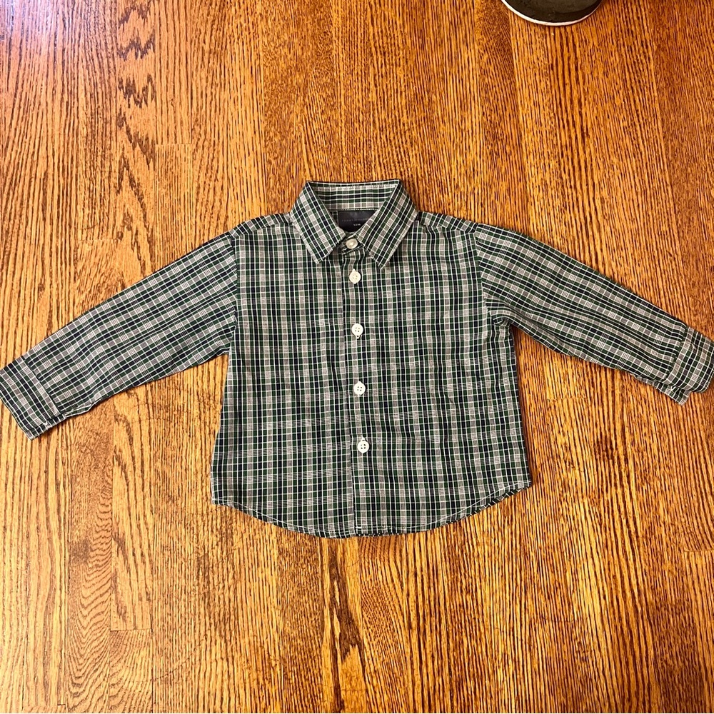 Tommy Hilfiger baby boy blue and green plaid dress shirt size 12 months